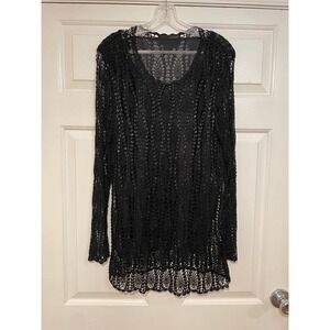 VTG Colette Mordo Sadimara Black‎ Crochet Beaded Sheer Tunic Top M Evening Party